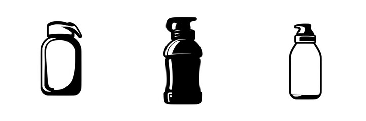 Poster - Set of black icons representing various bottles for packaging and labeling designs in minimalistic style