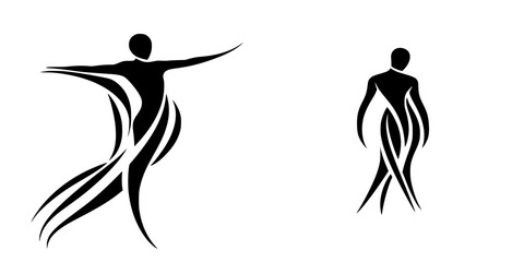 Poster - Stylized black icons representing dynamic human figures in motion for creative design elements
