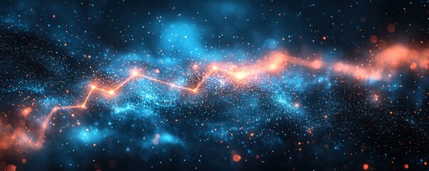 Poster - abstract digital art with vibrant particles forming dynamic cosmic waves