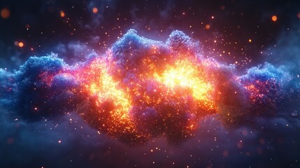 Wall Mural - Fiery cosmic cloud explosion, nebula background, VFX