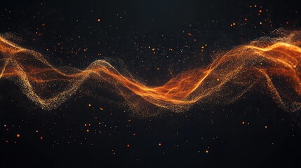 Aufkleber - Abstract representation of flowing orange particles on a dark background