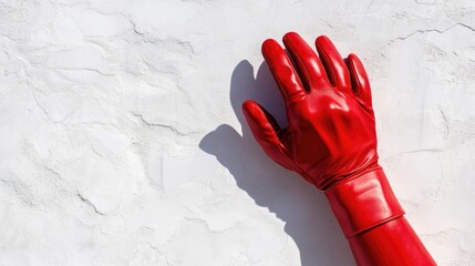 Poster - Vibrant Red Glove Against Textured White Surface for Unique Styles