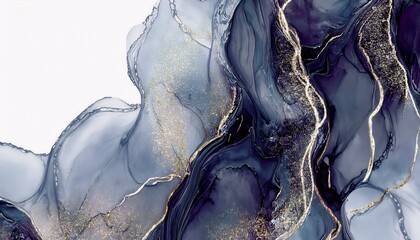 Aufkleber - abstract navy blue and gold ink texture for luxury branding, web design, packaging, and modern print media high resolution watercolor background


