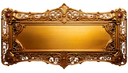 Golden Ornate Blank Signage with Decorative Frame for Street Display Use isolated on transparent background
