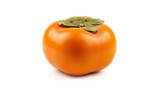 Single ripe persimmon fruit on white background