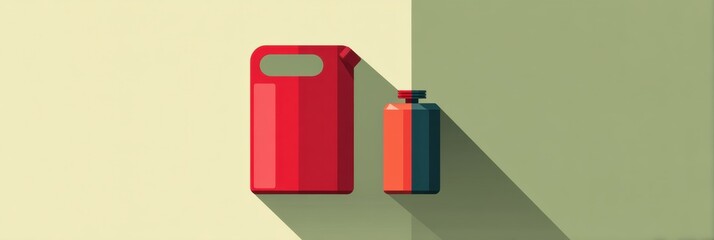 Leinwandbilder - Gasoline Can and Smaller Container With Minimal Clean Design on Flat Shadow Background