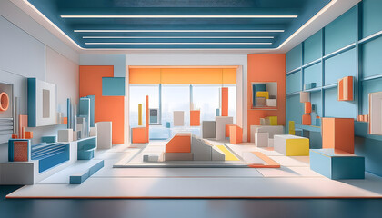 Fototapete - Modern interior design featuring geometric shapes and vibrant colors