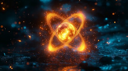 Wall Mural - Blueprint of an atom showing electron shells,generative ai illustration