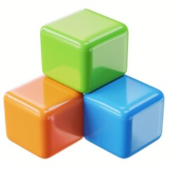 Poster - three colorful plastic cubes stacked in a triangular formation.