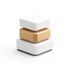 Poster - Stacked white and gold geometric display cubes.