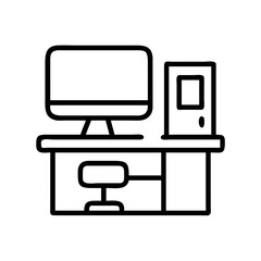 Fototapete - Computer desk workstation pc setup office furniture workplace desktop monitor chair icon line