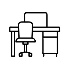 Fototapete - Office desk computer chair workspace furniture workplace study table modern interior line art icon