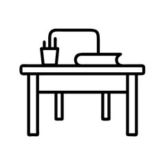 Fototapete - Desk chair book pencil holder study table office furniture workspace outline icon vector design element