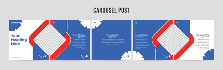 Wall Mural - editable instagram carousel post layout set, social media marketing microblog template design, tips 