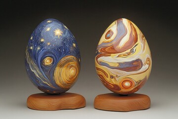 hand-painted ceramic eggs, celestial designs