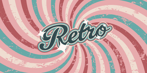 Poster - Abstract retro banner with swirl and grunge texture. Damaged wall in 70s groovy style. Vector old-fashioned background.