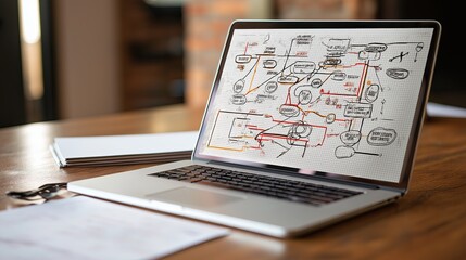 Poster - Laptop with business strategy mindmap on screen