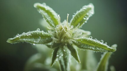 Aufkleber - A detailed shot of a flower with dewdrops on its petals, captured in the soft morning sunlight, with vibrant colors and natural textures