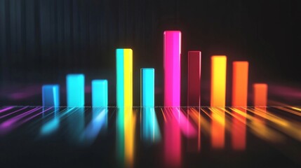Fototapete - A dynamic D bar chart with vibrant colors, depicting positive growth trends with each bar having a reflective surface, symbolizing business progress