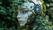 © M Anjum - A futuristic biomechanical sculpture, merging nature and technology with lush greenery and intricate robotic elements. HD 8K wallpaper Photographic Image