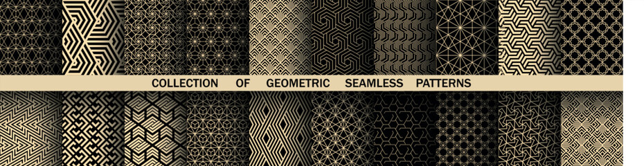 Leinwandbilder - Geometric set of seamless black and golden patterns. Simple vector graphics