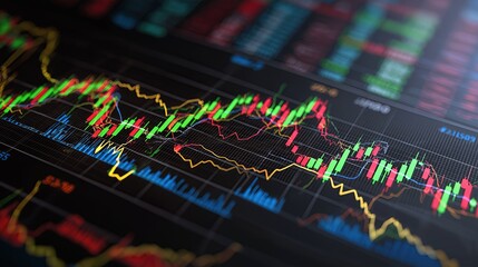 Aufkleber - Stock market visualization with colorful financial charts