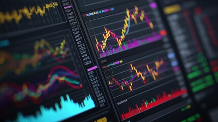 Aufkleber - Stock market visualization with colorful financial charts