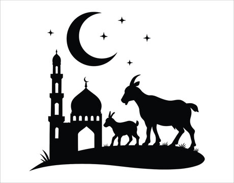 Eid Celebration Mosque and Desert Dunes Silhouette