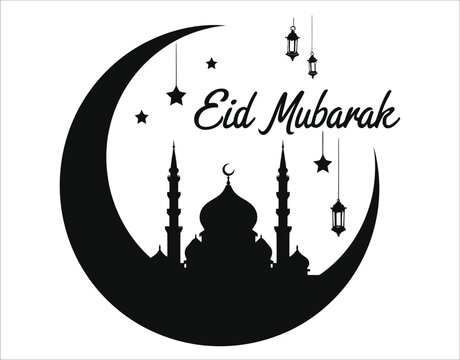 Eid Mubarak Greeting Card in Silhouette Style