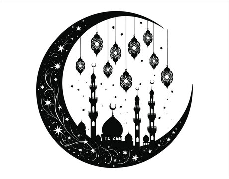 Sacred Mosque Eid Silhouette Illustration