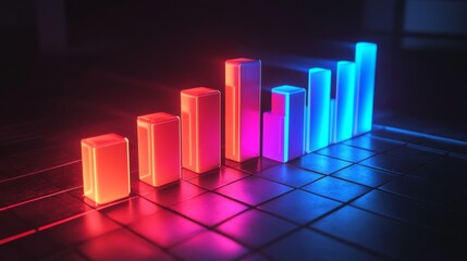 Aufkleber - A professional D bar graph with smooth, glossy bars in shades of red and blue, showing the increasing value of a financial market over time