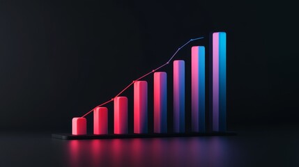 Aufkleber - A professional D bar graph with smooth, glossy bars in shades of red and blue, showing the increasing value of a financial market over time