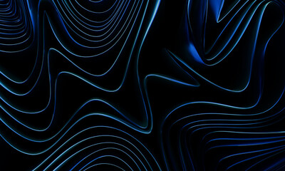 Poster - Futuristic 3D Render of Rippled Layers in Deep Blue Gradient Tones