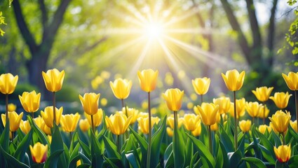 Poster - Spring floral backdrop featuring vibrant yellow tulips