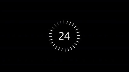 Thirty seconds countdown animation from 30 seconds to 0 seconds with alpha channel, Thirty seconds countdown timer on a transparent background
