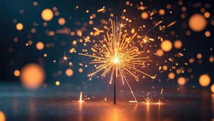 Poster - Christmas sparkler glowing through haze with light
