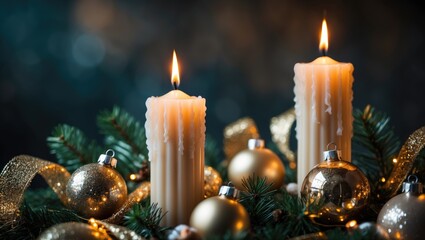 Poster - Festive Christmas decorations featuring candles against a background