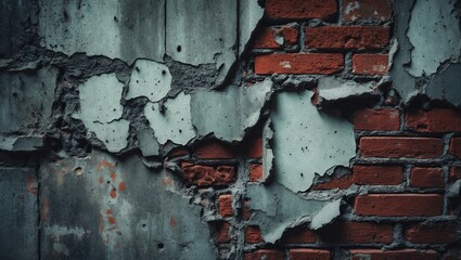 Poster - Close-up images of aged concrete with brick texture background, featuring painted brick wall and blank space