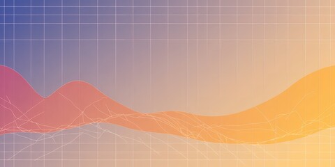 Poster - Abstract gradient landscape with grid lines and pink and orange wavy shapes illustration