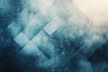 Poster - Abstract gray and blue geometric design with a misty background in a digital artwork