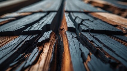 Poster - Close-up of aged and charred wood texture and rustic background
