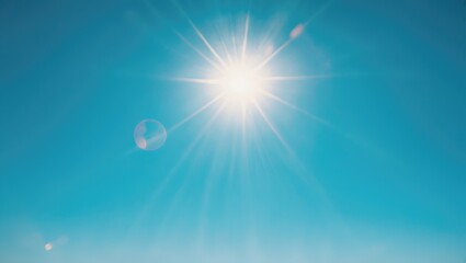 Wall Mural - bright sun illuminating a clear blue sky with lens flare, abstract backdrop