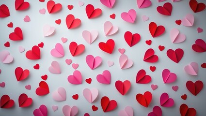 Poster - Design concept for celebrations featuring a banner with red hearts background and colorful paper hearts on white