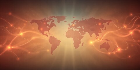 Poster - abstract world map with glowing connections on an orange gradient background illustration