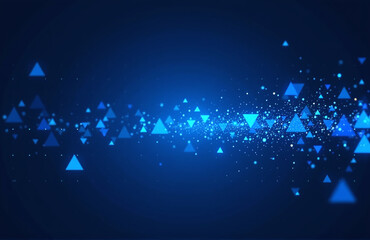 Aufkleber - Bright Blue Cyber Background Features Dots And Triangle Shapes In A Seamless Loop Of Modern Geometric Abstract Design With Volumetric Lights.