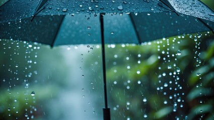 Poster - Refreshing day with cool showers and vibrant raindrops on an umbrella