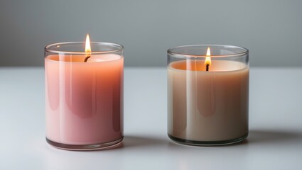 Poster - Colorful wax candles in glass holders on a white background