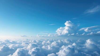 Poster - Cloudscape - Wide view of a bright blue sky with fluffy white clouds