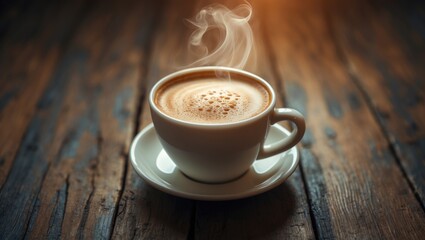 Poster - Coffee Cappuccino Served on Wooden Floor Surface