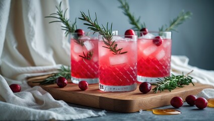Aufkleber - Cranberry cocktail garnished with rosemary, honey, and soda
